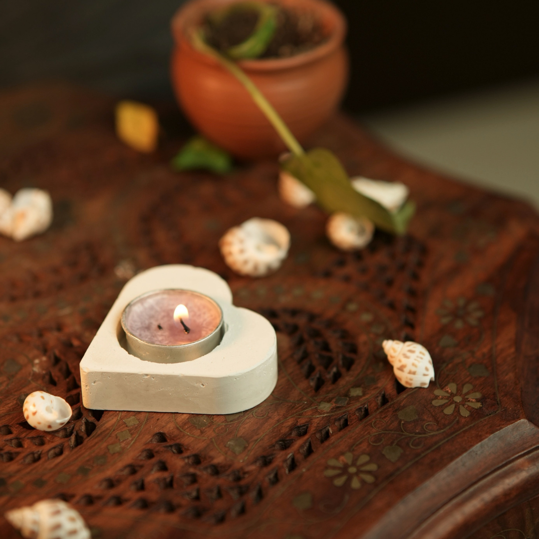Heart Shaped Concrete Candle Holder