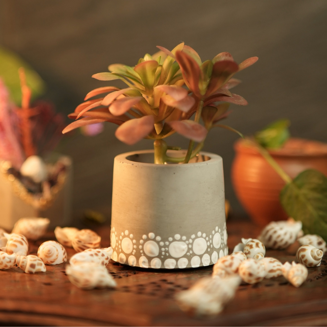 Shop Handmade Concrete Planters with Mandala Dots – Hand-Painted & Unique Design