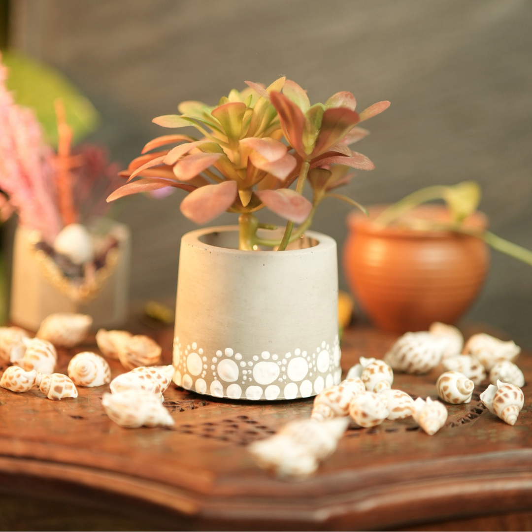 Shop Handmade Concrete Planters with Mandala Dots – Hand-Painted & Unique Design
