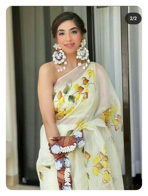 Moon Mist Hand Printed Organza Saree