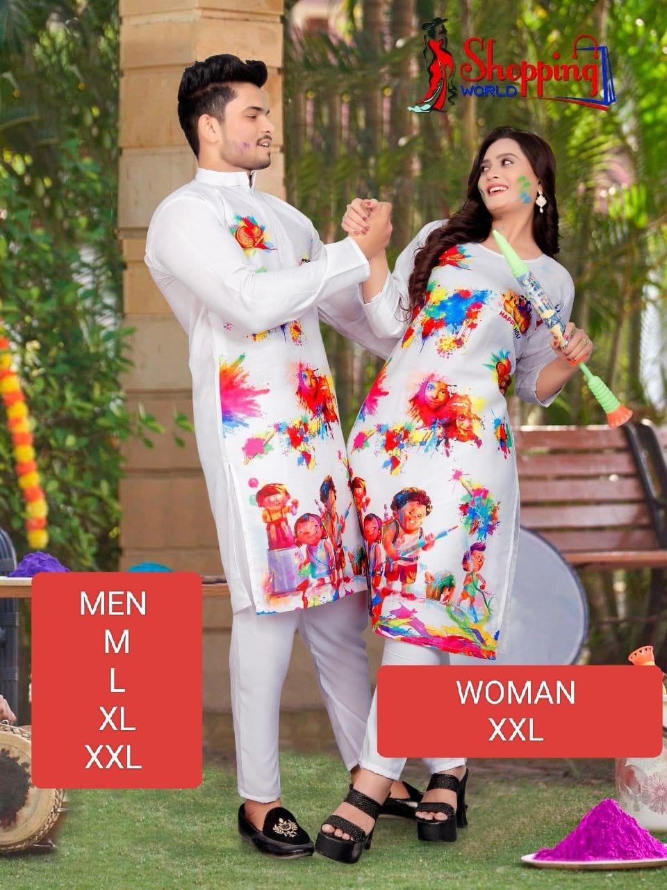 Celebrate Holi 2025 in style! Shop this vibrant couple’s kurta and kurti set with festive prints. Available in M, L, XL, XXL for men and XXL for women. Limited stock—order now!