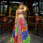 Multicolor print mirror work gujarati garba navratri lehenga choli