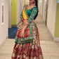 Green & Red Real Mirror Work Navratri Lehenga