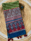 Ajrakh print with bandhani Stole